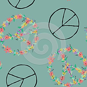 Summer cartoon seamless peace sign and flower pattern for wrapping paper and fabrics and linens