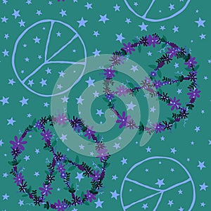 Summer cartoon seamless peace sign and flower pattern for wrapping paper and fabrics and linens