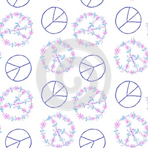 Summer cartoon seamless peace sign and flower pattern for wrapping paper and fabrics and linens