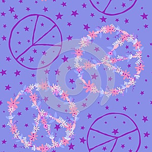 Summer cartoon seamless peace sign and flower pattern for wrapping paper and fabrics and linens