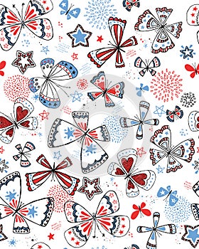 Summer Celebration Doodled Butterflies Vector Pattern