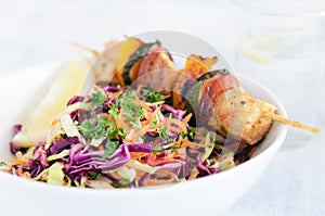 Summer chicken skewers with coleslaw