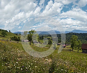 Summer Chornohora massiv mountains scenery view from Sevenei hill (near Yablunytsia pass, Carpathians, Ukraine