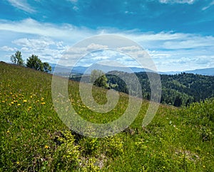 Summer Chornohora massiv mountains scenery view from Sevenei hill (near Yablunytsia pass, Carpathians, Ukraine