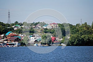 Summer city landscape in the city of Syzran. View of houses and river Resident of Syzran. Samara region.