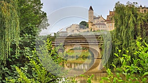 Summer city landscape - view of the bridges over the River Gers in the town of Auch