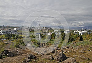 The summer cityscape of icelandic city Reykjavik