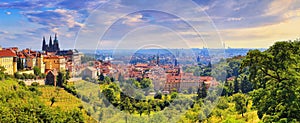 Summer cityscape, panorama, banner - view of the Hradcany historical district of Prague