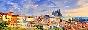 Summer cityscape, panorama, banner - view of the Hradcany historical district of Prague