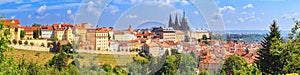 Summer cityscape - view of the Hradcany historical district of Prague and castle complex Prague Castle