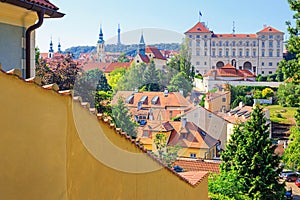 Summer cityscape - view of the Mala Strana historical district and castle complex Prague Castle