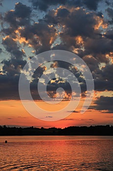 Summer clouds at sunset over Lake Pfaeffikersee