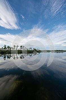 Summer cloudscape over pond in Everglades National Park.