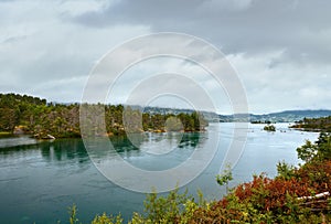 Summer cloudy fjord landscape (Norway