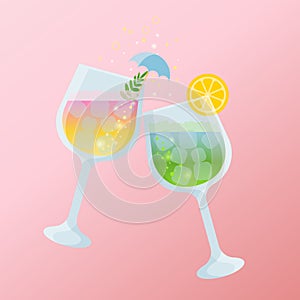 Summer cocktail in beautiful glasses with decorations