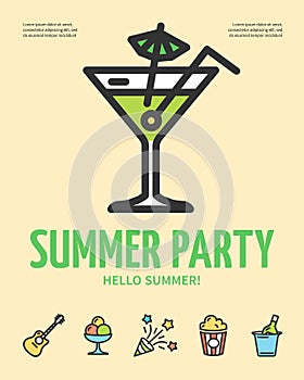 Summer Cocktail Party Concept Placard Poster Banner Card. Vector