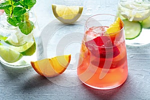 Summer cocktails. Cold drinks with fresh fruits. Healthy mocktails