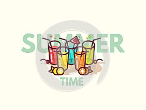 Summer cocktails flat icon illustration.