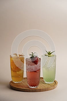 Summer cocktails with pieces of fruit