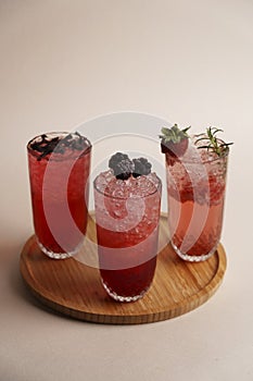 Summer cocktails with pieces of fruit