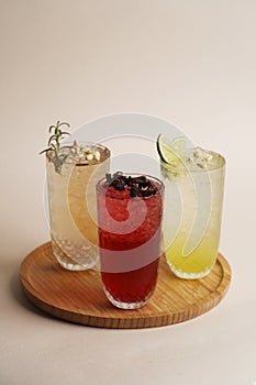 Summer cocktails with pieces of fruit