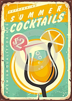 Summer cocktails retro tin sign design.