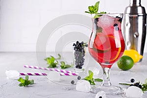 Summer cold drink with blueberry, mint lemon and ice