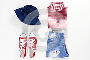 Summer collection collage of clothing isolated white background