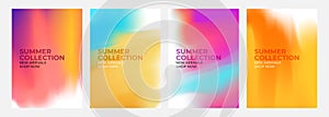 Summer Collection. New Arrivals. Promotional flyers set. Summertime season abstract blurred color backgrounds.