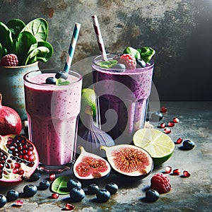 Summer colorful fruit smoothies in jars, vegan protein sources