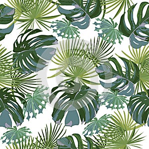 Summer colorful hawaiian seamless pattern with tropical plants