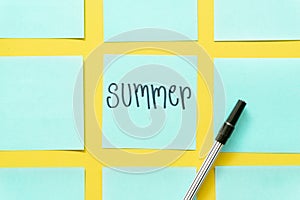 Summer Colorful sticky notes on a free yellow background space