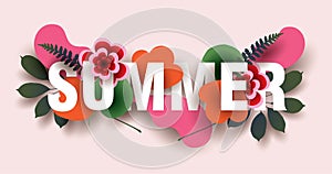 SUMMER. Composition with flowers, leaves and abstract elements