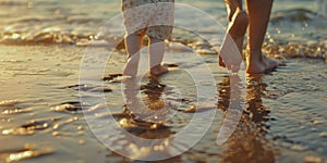 Summer concept - child and parent walking on the beach