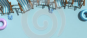 Summer concept with reclining tubs and float tyres in light blue flat 3d rendering