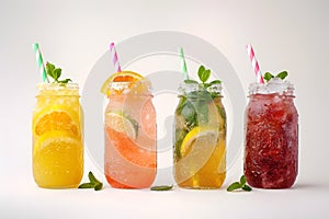 Summer cool slush or smoothie iced fruit juice glass jars for refreshing healthy chilled drinks