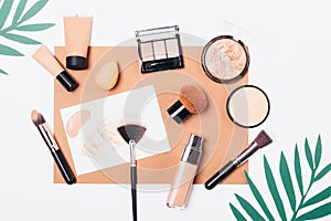 Summer cosmetics and tools to create smooth complexion