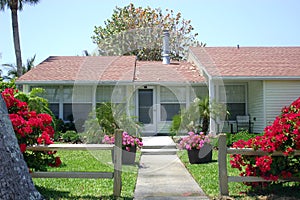 Summer cottage with red bougainvillae