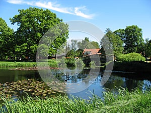 Summer country landscape with pond