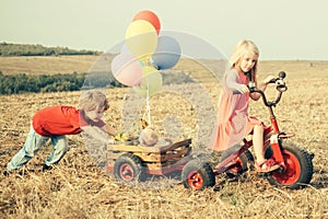 Summer at countryside. Childhood concept. Eco farm. Nature and children lifestyle. Happy kid on summer field. sweet