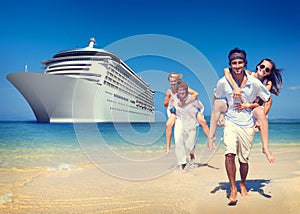 Summer Couple Island Beach Cruise Ship Concept
