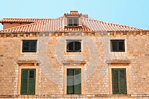 Summer in Croatia, Dubrovnik. Ancient houses in the old town, the historical part of the city. Rooftop view