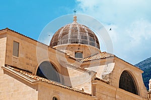 Summer in Croatia, Dubrovnik. Ancient tower in the old town, the historical part of the city. Rooftop view