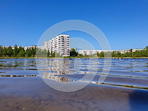 Summer day on the Bank of Lake Chayachiy on island of Yagry. Ducks