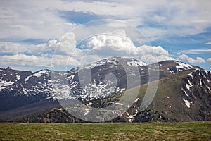 A Summer Day with Blue Sky and White Clouds at Rocky Mountain National Park  in Colorado