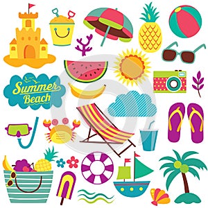 Summer day elements clip art set