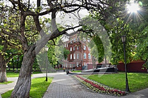 Summer day in the Platonovsky Square garden in Voronezh