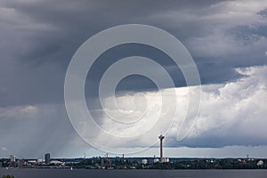 Summer day raining viewed from far