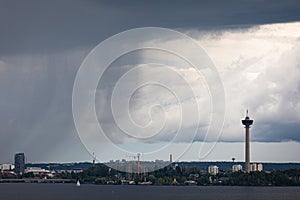 Summer day raining viewed from far