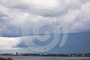 Summer day raining viewed from far